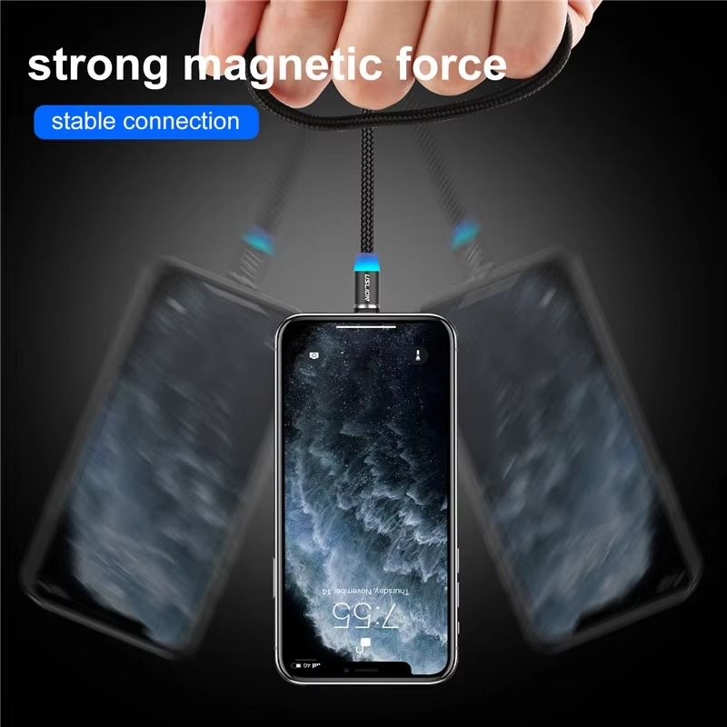 3-in-1 Magnetic Fast Charging Cable | Type-C, Micro USB & iPhone | 360° Rotation | LED