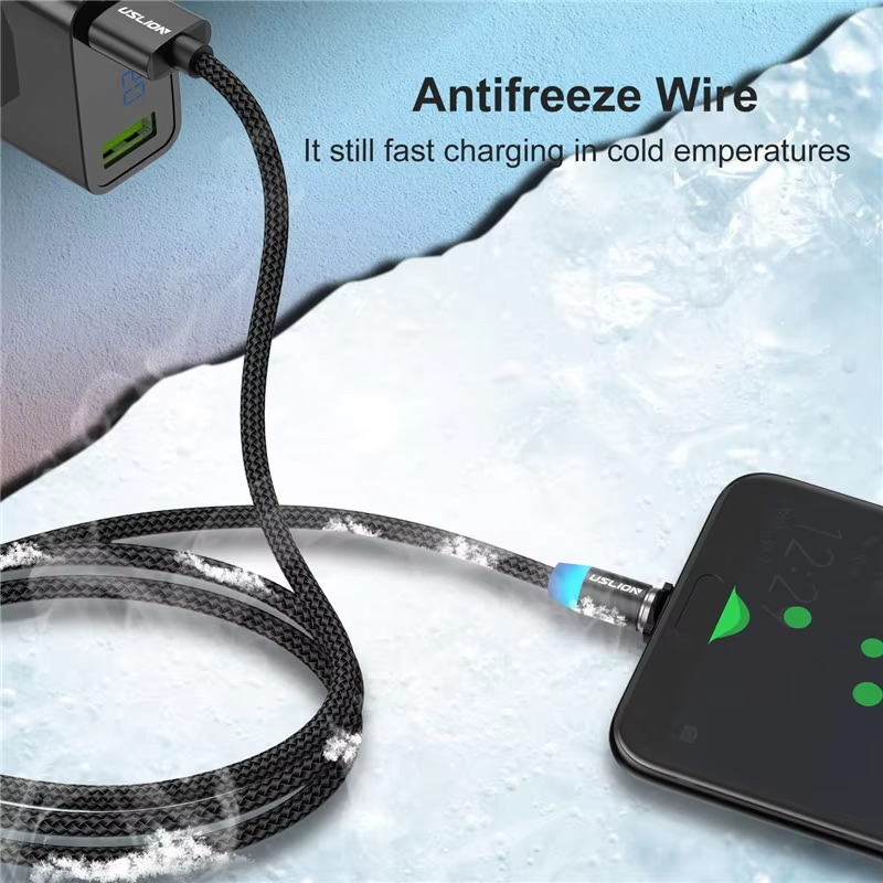 3-in-1 Magnetic Fast Charging Cable | Type-C, Micro USB & iPhone | 360° Rotation | LED